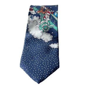4/$25 Stafford Santa Plane Reindeer‎ Present All Silk Necktie Blue Holiday Tie